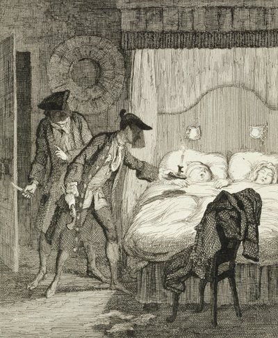 Jack und sein Komplize Blueskin berauben Mr. Wood und seine Frau in ihrem Schlafzimmer, Illustration aus 